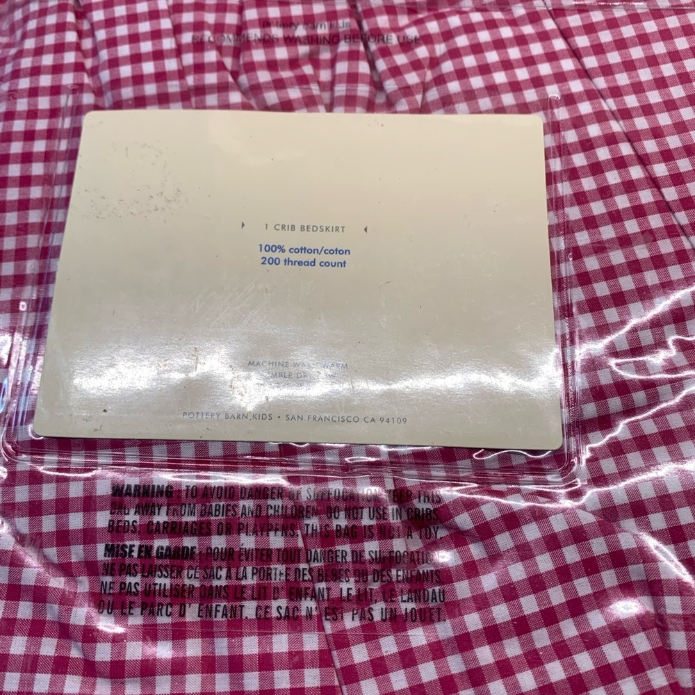 NEW Pottery Barn Raspberry Gingham Crib Bedskirt​ - Picture 3 of 4